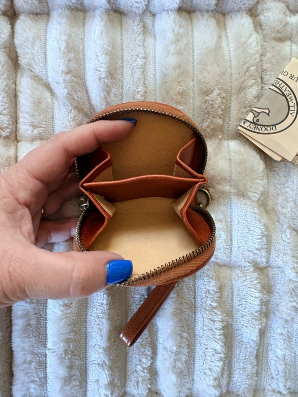 Dooney & Bourke Tan Leather Round Coin Pouch with Wristlet - Picture 3 of 4